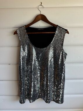 Vintage Mandy Evans Y2K Silver Metallic Sparkle Party Tank Top L Canada